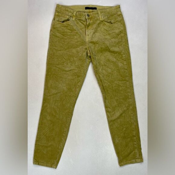 J Brand Corduroy Mid Rise Cropped Skinny Denim Jeans Women 29 Yellow Green - Picture 1 of 11